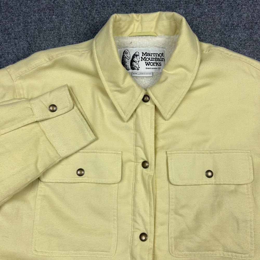 Marmot Mountain Works Ridgefield Flannel Jacket Womens XL Yellow Sherpa Lined